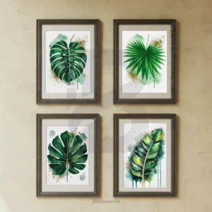 4 Piece Modern Tropical Leaf Art Printable Wall Decor Watercolor Botanical Digital Download
