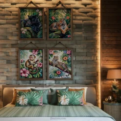 4 Piece Tropical Jungle Animals Printable Wall Art