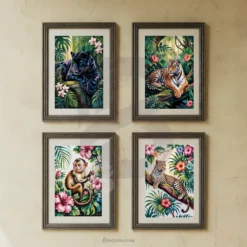 4 Set Tropical Jungle Animals Art Prints Wall Digital Download