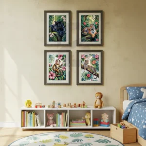 4 set rain forest animals wall art prints kid room