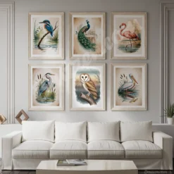 6 Piece Vintage Bird Printable wall art