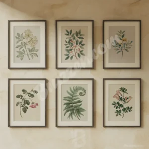 6 set Classic Botanical Printables Herbarium-Style Plant Illustration Digital Download
