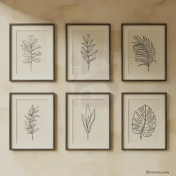 6 set minimalist botanical line art prints digital download
