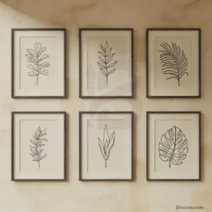 6 set minimalist botanical line art prints digital download