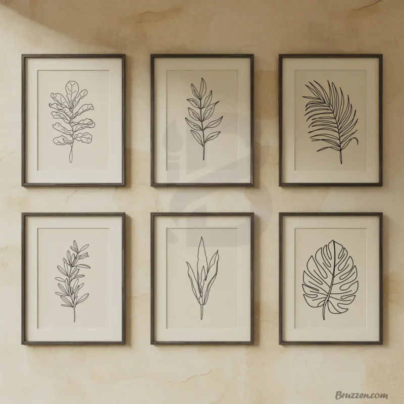 6 set minimalist botanical line art prints digital download