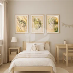 Abstract Botanical-Haired Woman Art Set of 3 Prints Dorm Wall Decor