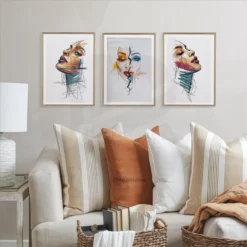 Abstract Sketch Woman Face Portraits Wall Art Prints Chic Living Room