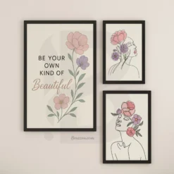 Be Your Own Beautiful Floral Wall Art Set Inspirational Quote Decor Digital Download