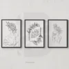 Black and White Feminine Art-Floral Line Drawing with Quote 3 Piece Prints Wall Decor Downloadable