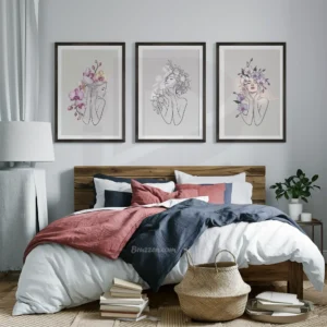 Blooming Beauty Line Art Print Set Cozy Bedroom Wall Decor