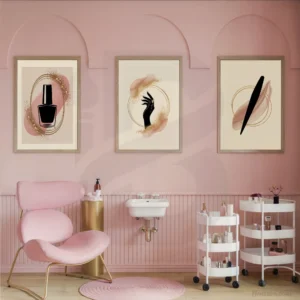Alternative view of 3 Set Abstract Nail Salon Wall Art Set, Modern Blush and Gold Printable Decor