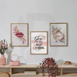 Elegant feminine decor collection featuring glow is the new calm inspirational message