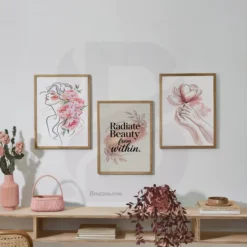 Elegant line art collection featuring woman with peonies beauty quote and magnolia flower