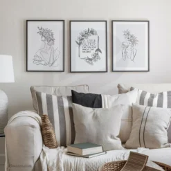 Feminine Line Art Prints with Quote Living Room