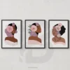Floral Crown Black Woman Art Prints Set of 3-Wall Decor Digital Download Beauty Rooms