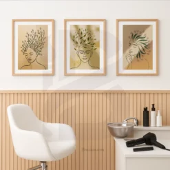 Minimalist Botanical Portrait Set of 3 Prints Salon Wall Decor