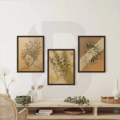 Minimalist Green Botanical Portrait Set Feminine Wall Decor