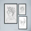 Minimalist Woman Botanical Line Art Prints Set of 3 Black White Modern Wall Decor Salon Dorm