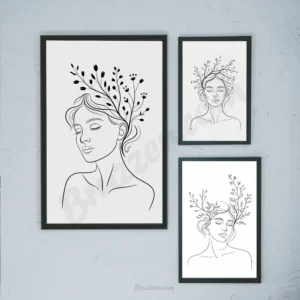Minimalist Woman Botanical Line Art Prints Set of 3 Black White Modern Wall Decor Salon Dorm