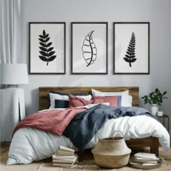Modern Leaf Silhouette Prints Set of 3 Minimalist Bedroom Wall Decor