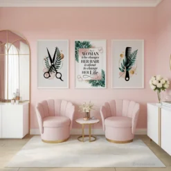 Professional hairdresser decor collection featuring change hair change life quote and styling tools