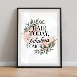 Set of three professional modern hair salon wall art prints with feminine line art and motivational quote, printable beauty room decor