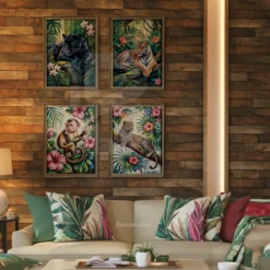 Set of 4 Rain forest Wildlife Prints Safari Nursery Wall Decor Bundle Downloadable