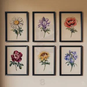 Set of 6 Farmhouse Flower Art Prints-Watercolor Wall Decor Digital Download