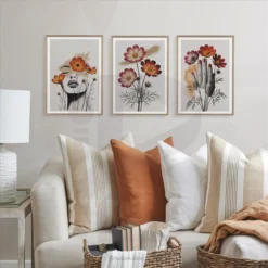 Surreal Floral Face and Hand 3 Set Living Room Wall Art Prints