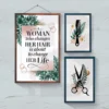 Three-piece hair salon wall art set with inspirational quote scissors and comb in tropical style