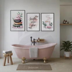 Watercolor spa bathroom decor bundle wellness quotes and zen symbols