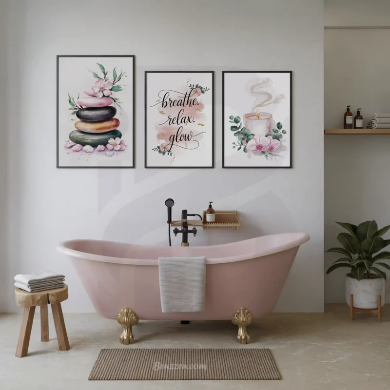 Watercolor spa bathroom decor bundle wellness quotes and zen symbols