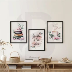 Watercolor spa decor set featuring wellness quotes and zen symbols