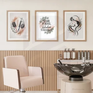 Inspirational hair stylist quote print reading Hair Today Fabulous Tomorrow, minimalist design for beauty salon walls