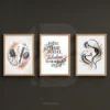 Hair Today Fabulous Tomorrow wall art set featuring salon tools, quote print, and minimalist hair illustration for beauty studio decor