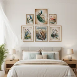 set of 6 Watercolor antique Bird prints downloadable wall art