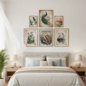 set of 6 Watercolor antique Bird prints downloadable wall art