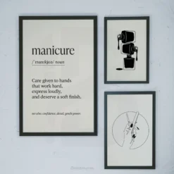 manicure definition wall art set of 3 minimalist black white salon decor
