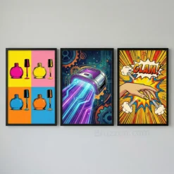 nail art pop art retro colorful print set of 3 beauty salon wall decor