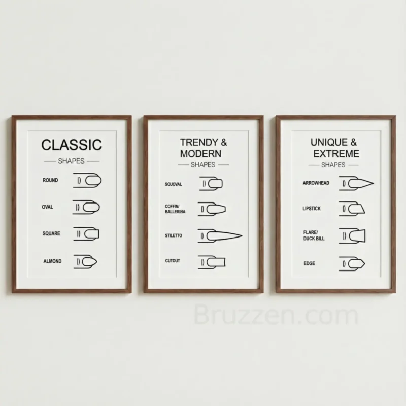nail shape guide chart print modern beauty salon wall art