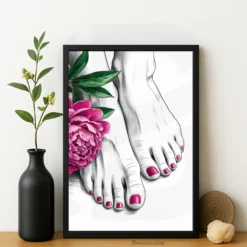 Pedicure feet art print pink polish nail salon