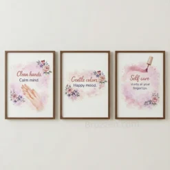 self care wall art pink floral nail salon print set