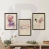 nail salon wall art three piece pink purple watercolor set