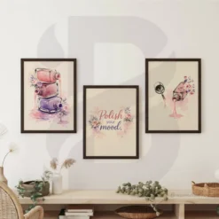 nail salon wall art three piece pink purple watercolor set