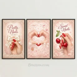 Coquette nail salon printable wall art set