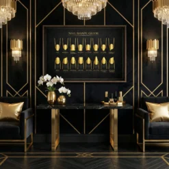 Luxury nail salon decor canvas with gold illustrations