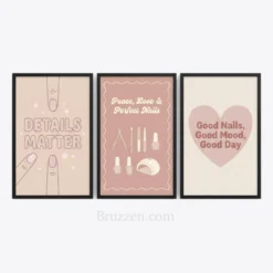 Minimalist Pink Nail Quote Wall Art Print Trio- Salon Decor