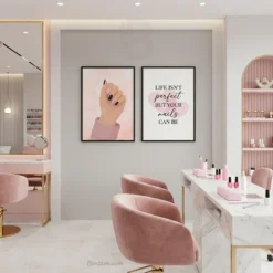 Pink themed nail salon wall art printable digital download
