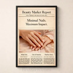 editorial newspaper-style beauty market report minimal nails wall print