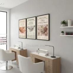 beige neutral, vintage nail salon prints modern gallery wall